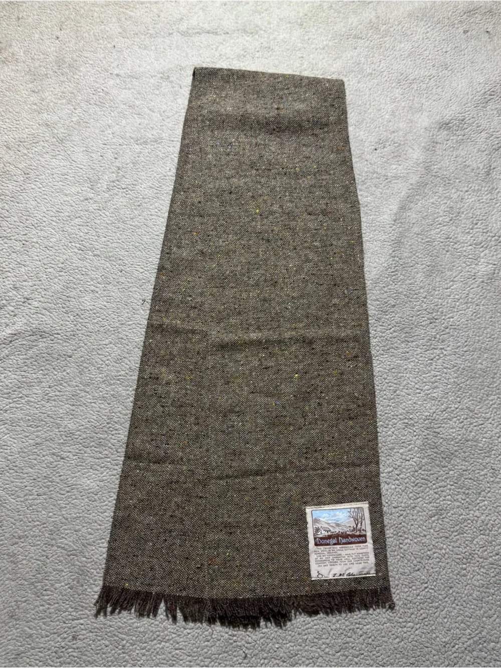 Donegal Handwoven Scarf Adult Tweed Ireland Pure New Wool Fringe Vintage Brown
